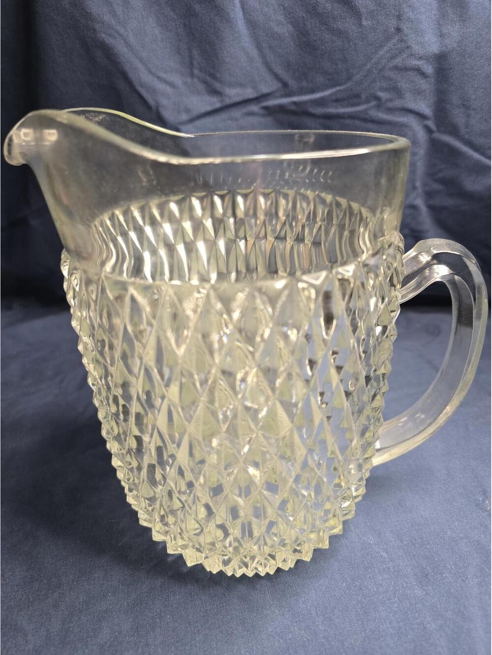 Vintage Indiana Glass Diamond Point Clear Glass Pitcher